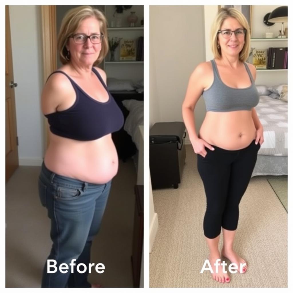 Before and after transformation of a woman who lost stubborn belly fat