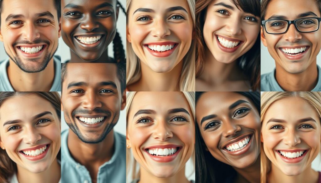 Collage of diverse people smiling with healthy teeth