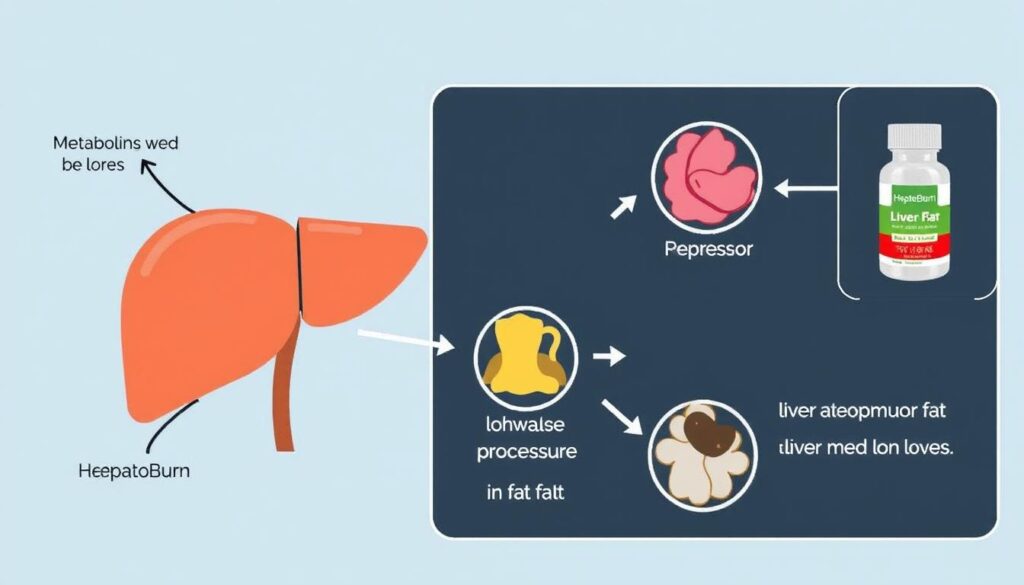 Illustration showing how HepatoBurn works to support liver function and fat metabolism