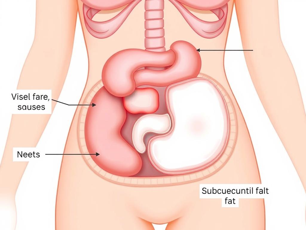Medical illustration showing the difference between visceral and subcutaneous belly fat in females
